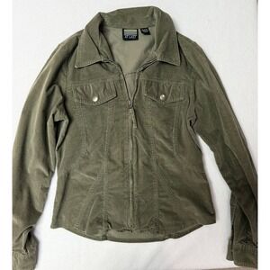 At‎ Last Womens Olive Green Corduroy Full Zip Utility Jacket Medium Stretch